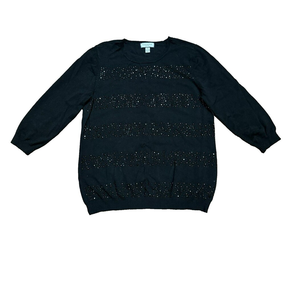 Charter Club Women's PXL 3/4 Sleeve Black Sweater Special Occasion Bling Petite